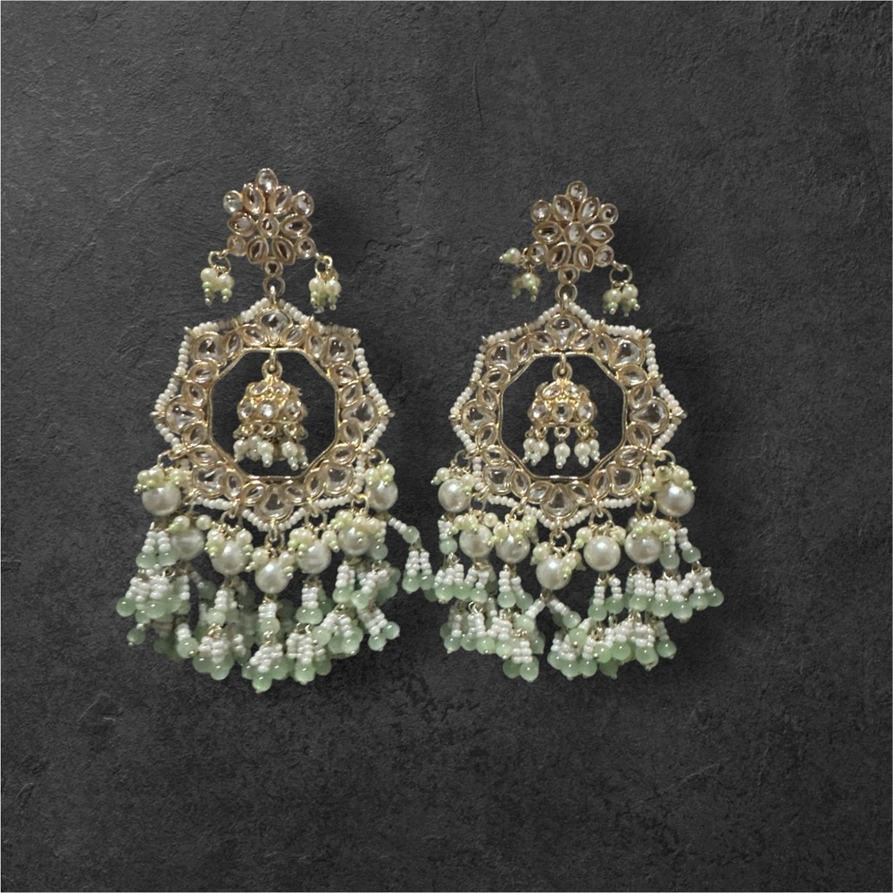 Elegant Gold and Mint Green Chandelier Earrings